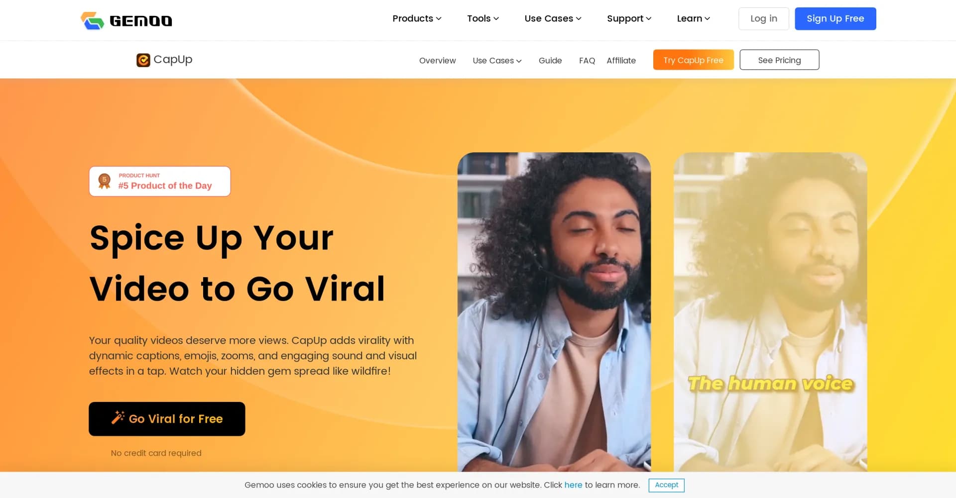 CapUp homepage screenshot — Auto-generate viral captions for short videos.