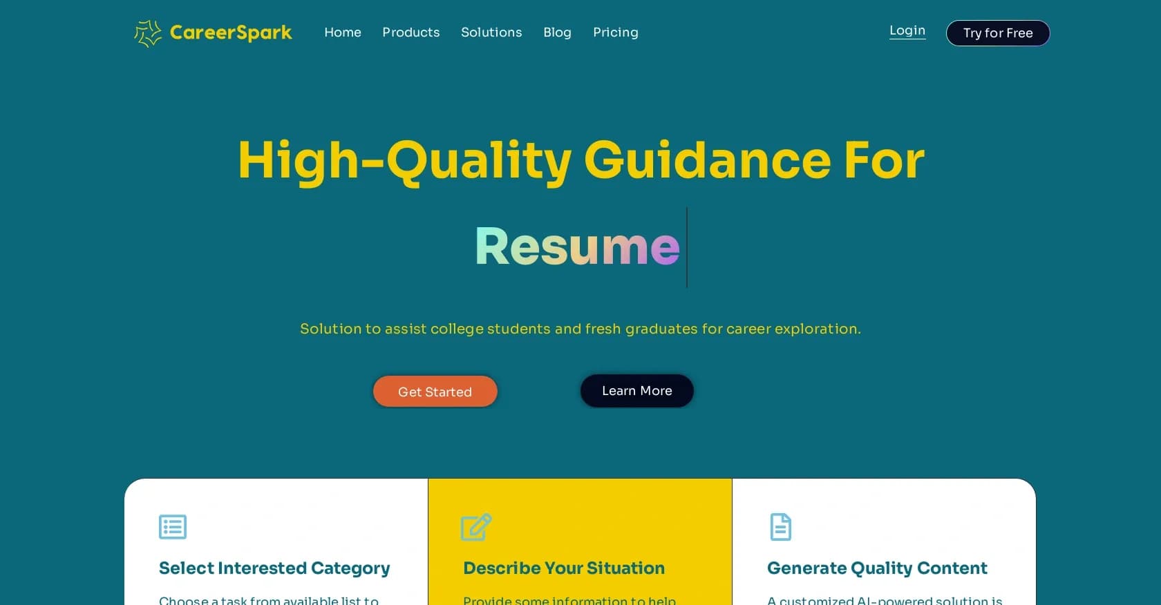 CareerSpark homepage screenshot — Ignite your career with AI-powered guidance