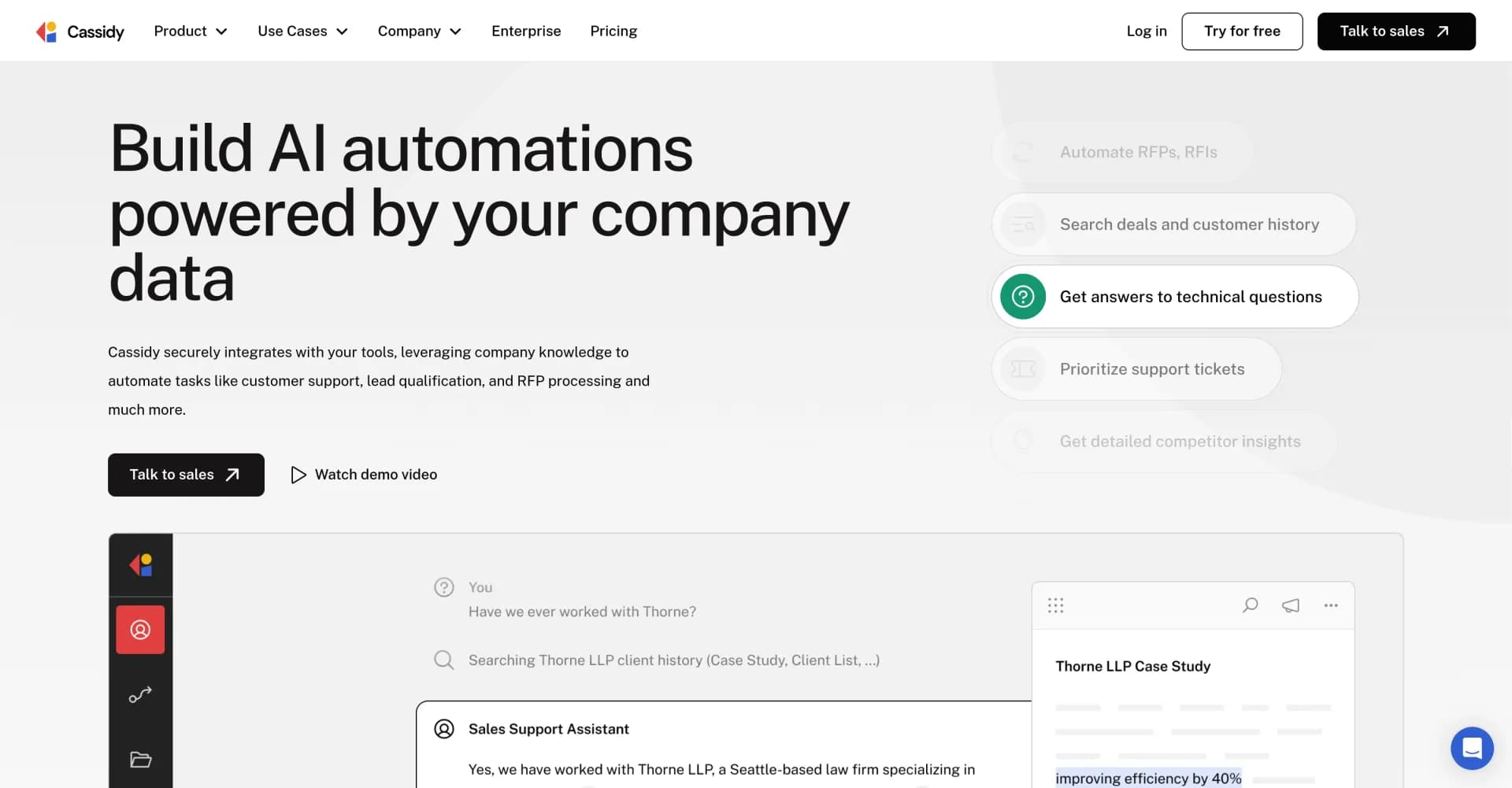 Cassidy homepage screenshot — Build AI copilots with full context on your business