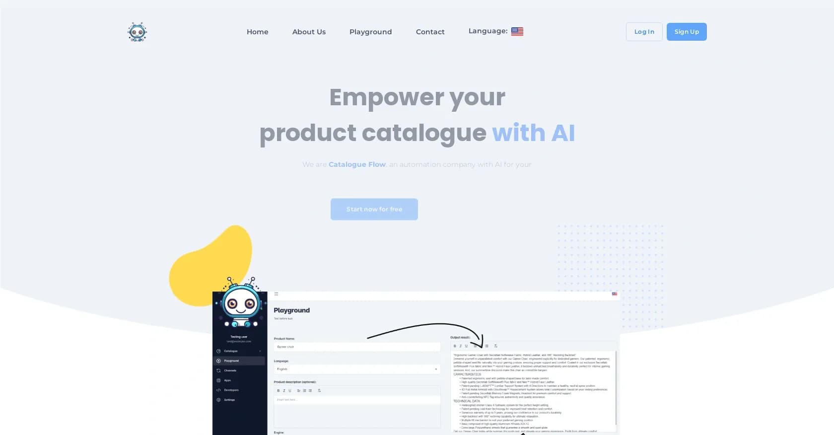 Catalogue Flow homepage screenshot — AI-powered tool for instant product descriptions.