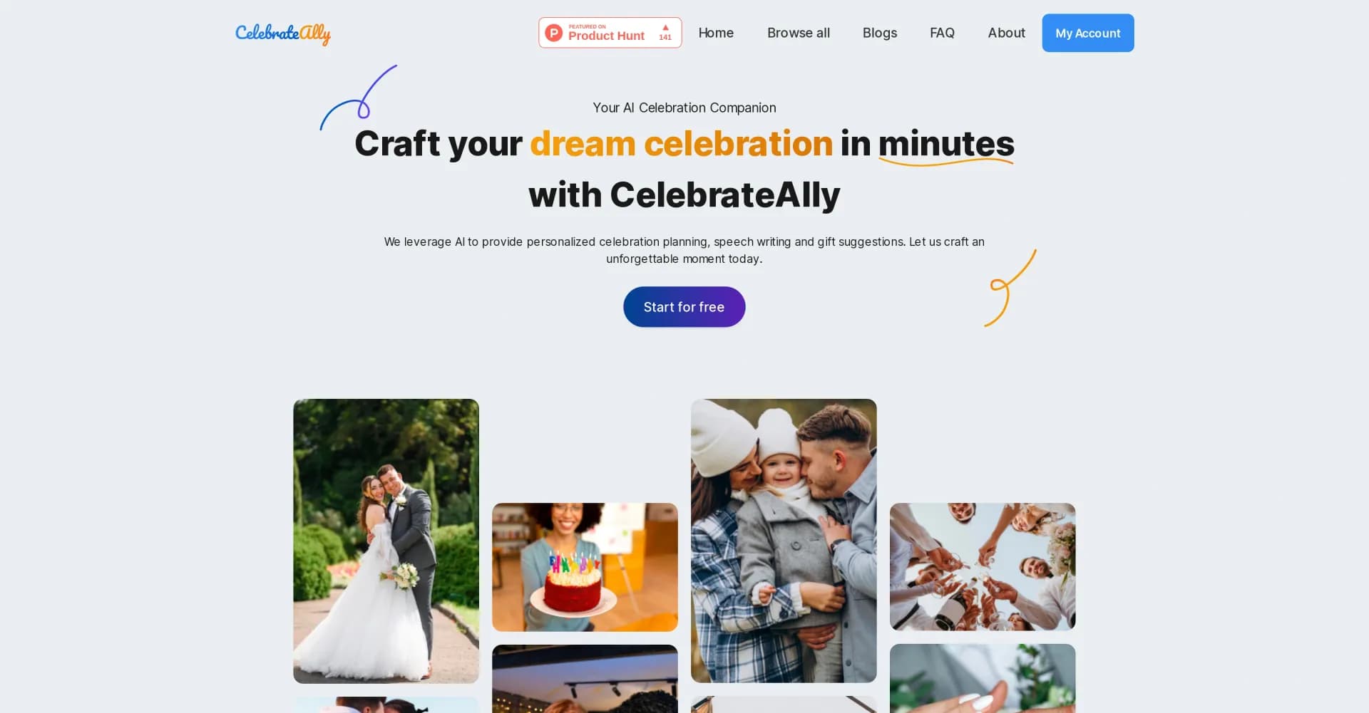 CelebrateAlly homepage screenshot — Your AI companion for unforgettable celebrations
