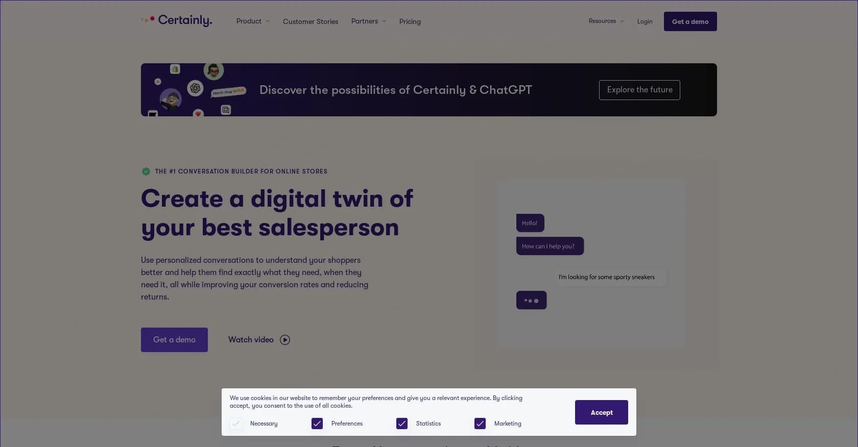 Certainly homepage screenshot — Create a digital twin of your best salesperson.