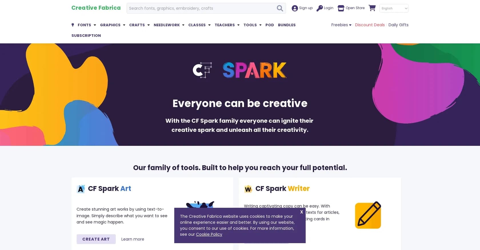 CF Spark homepage screenshot — AI tools to unleash your creativity