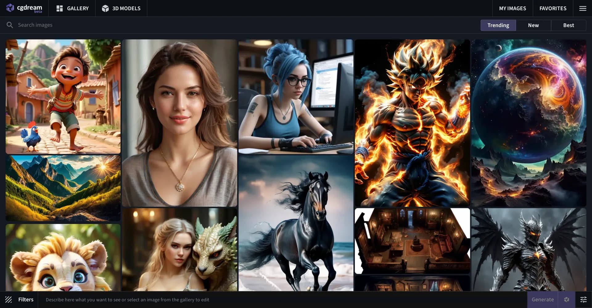 CGDream homepage screenshot — Visualize your ideas with AI-generated images.