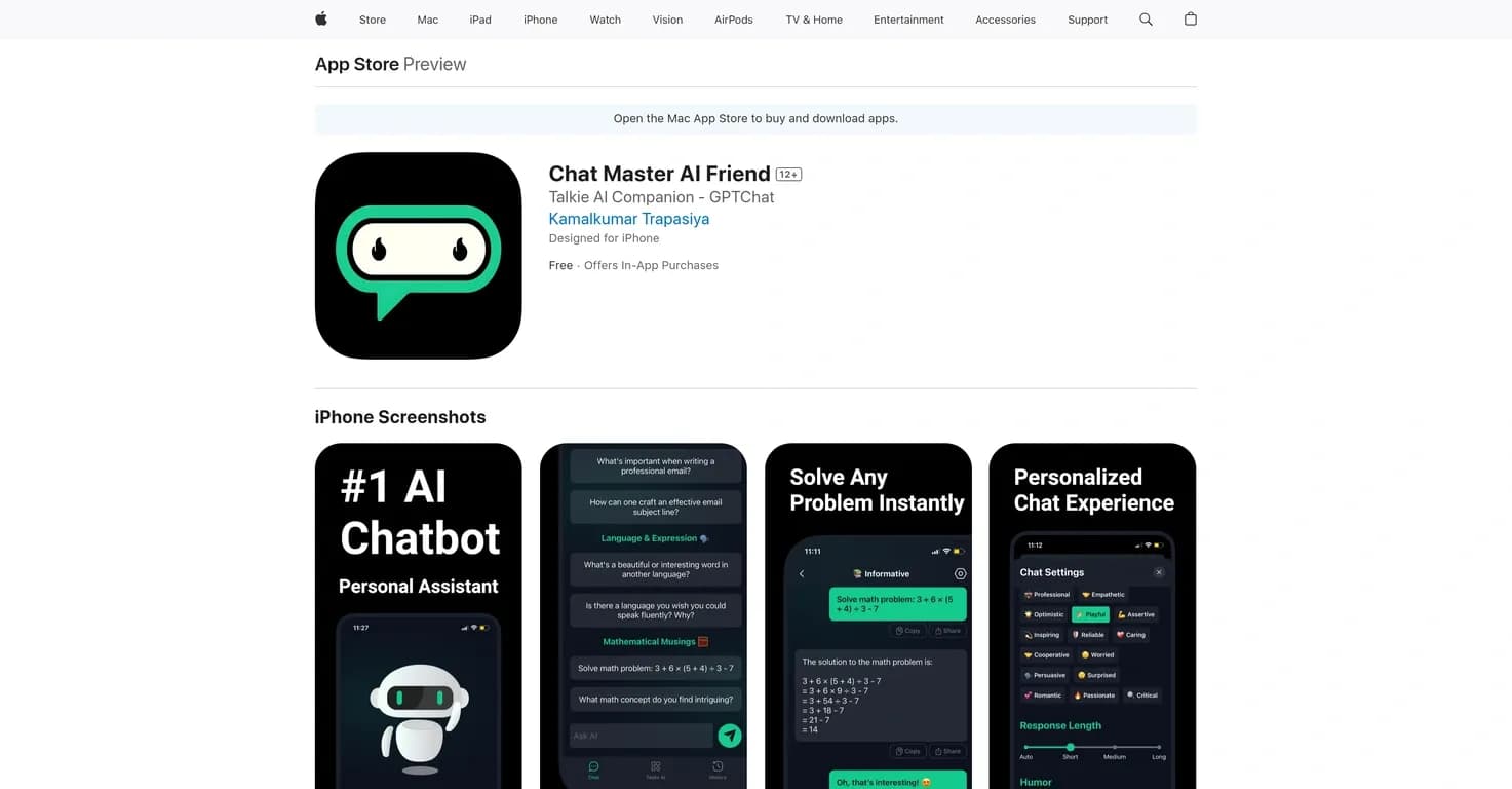 Chat Master AI Friend homepage screenshot — Your 24/7 AI conversational companion
