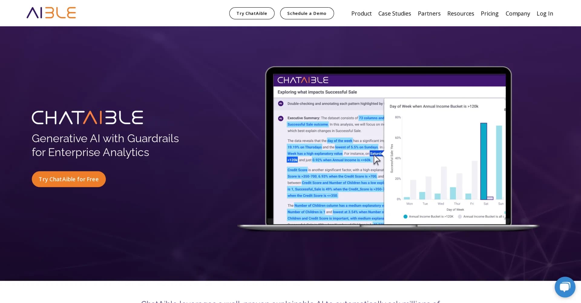 ChatAible homepage screenshot — Augment your business with AI-powered insights and solutions