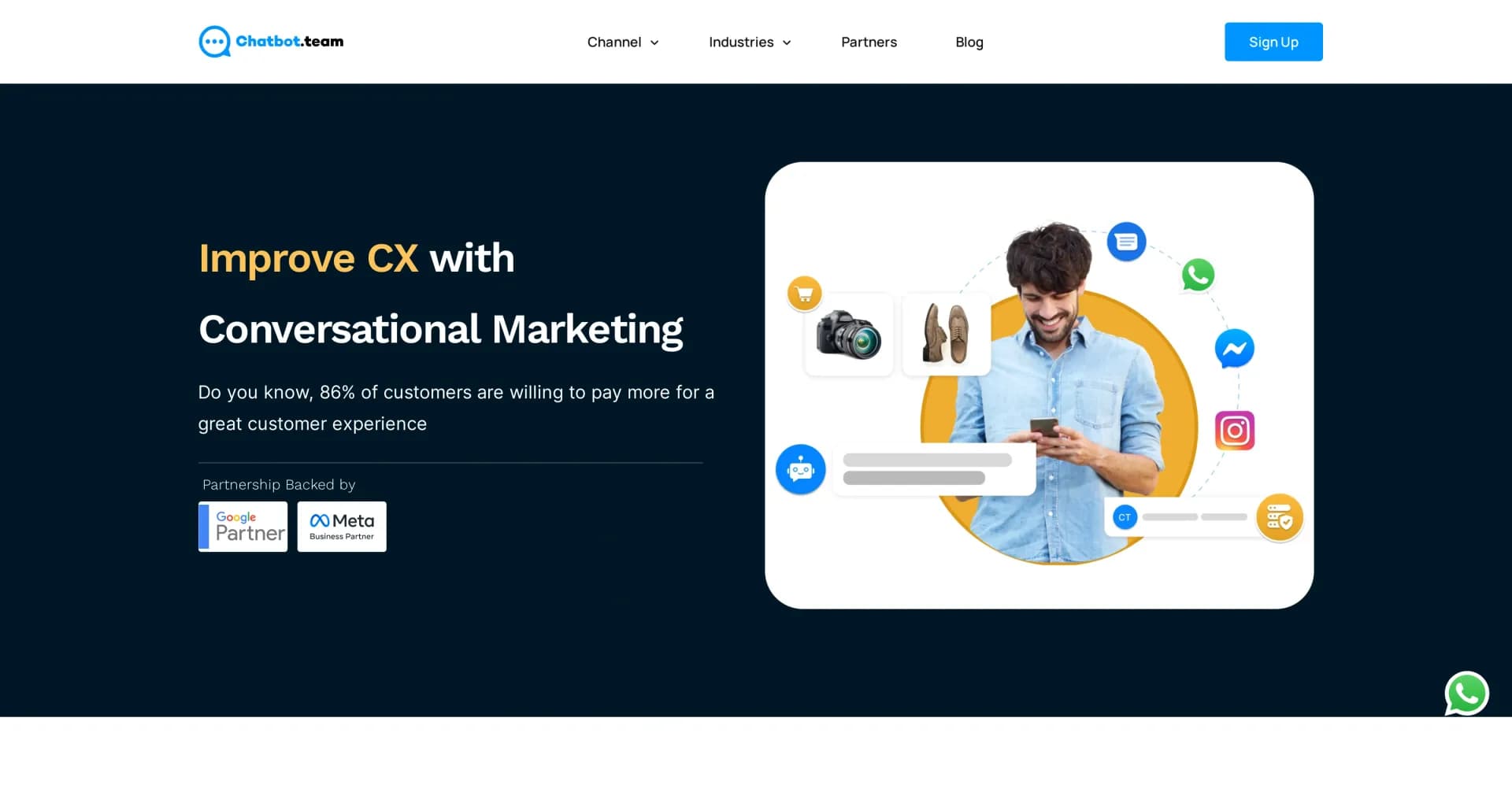 Chatbot.Team homepage screenshot — Elevate customer engagement with AI-powered conversations.