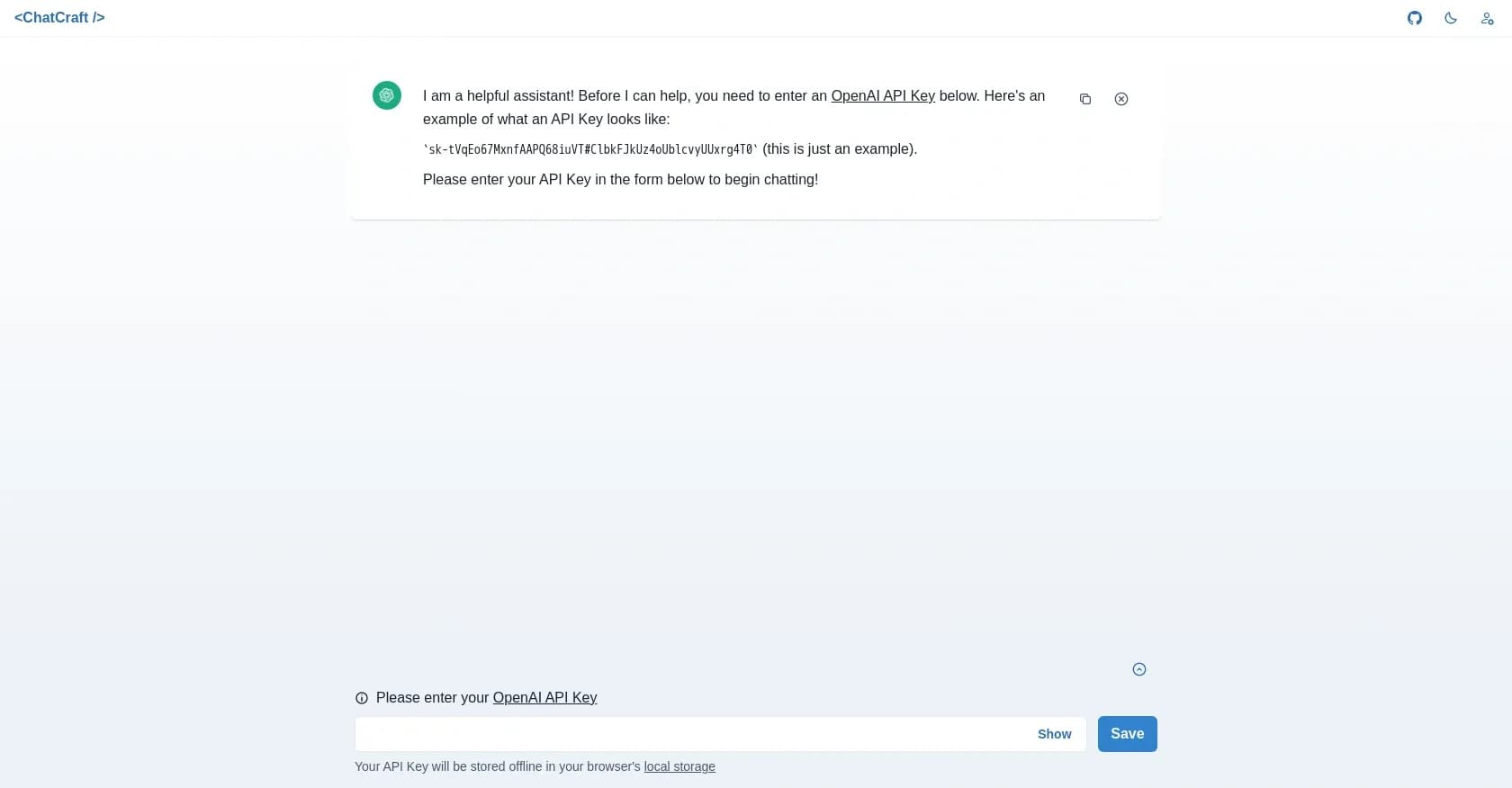 Chatcraft homepage screenshot — Web-based AI assistant for software developers