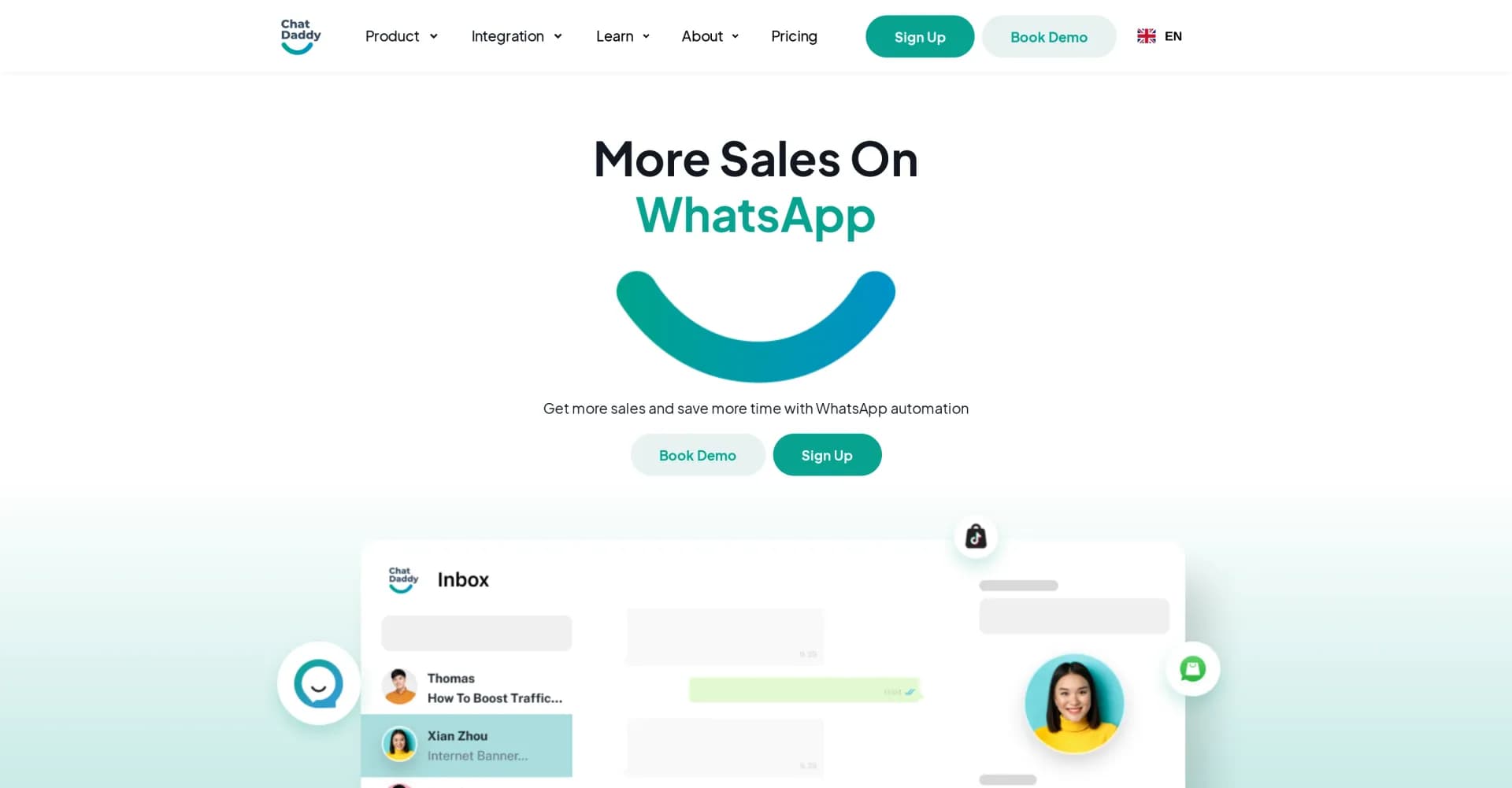 ChatDaddy homepage screenshot — Automate WhatsApp to grow your business