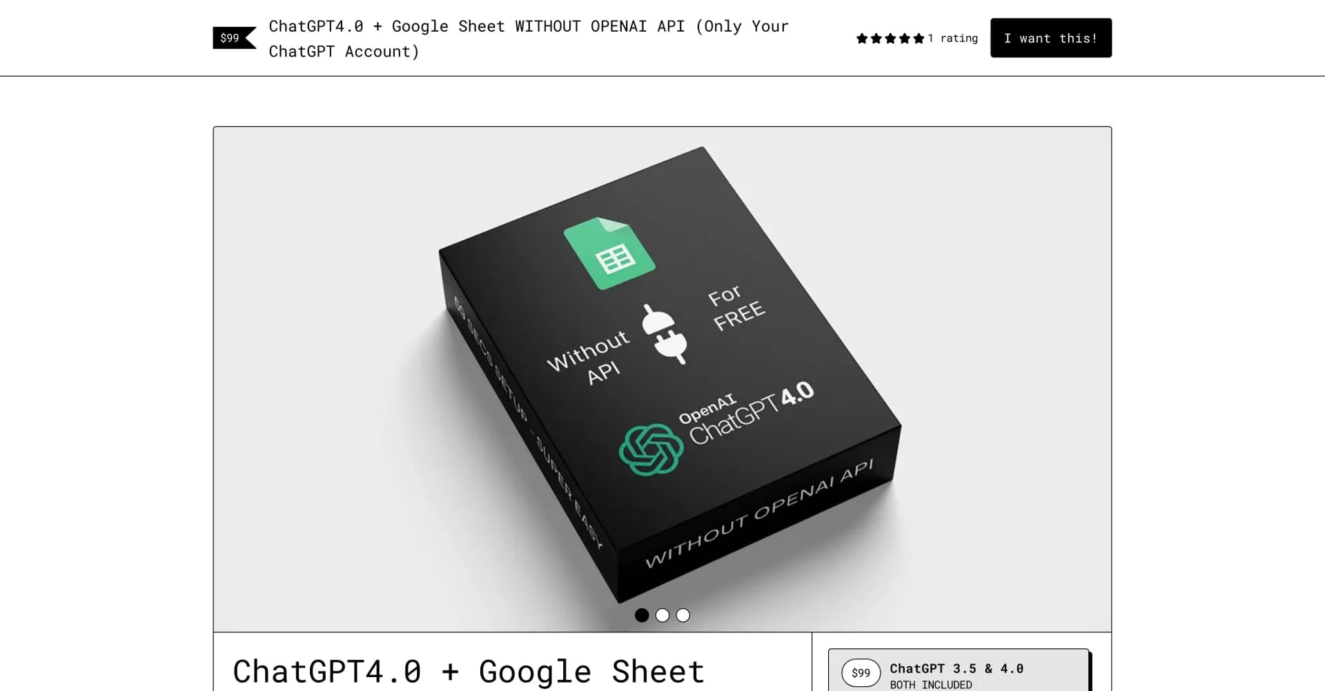 ChatGPT+ Google Sheet homepage screenshot — Supercharge Google Sheets with ChatGPT - no API needed