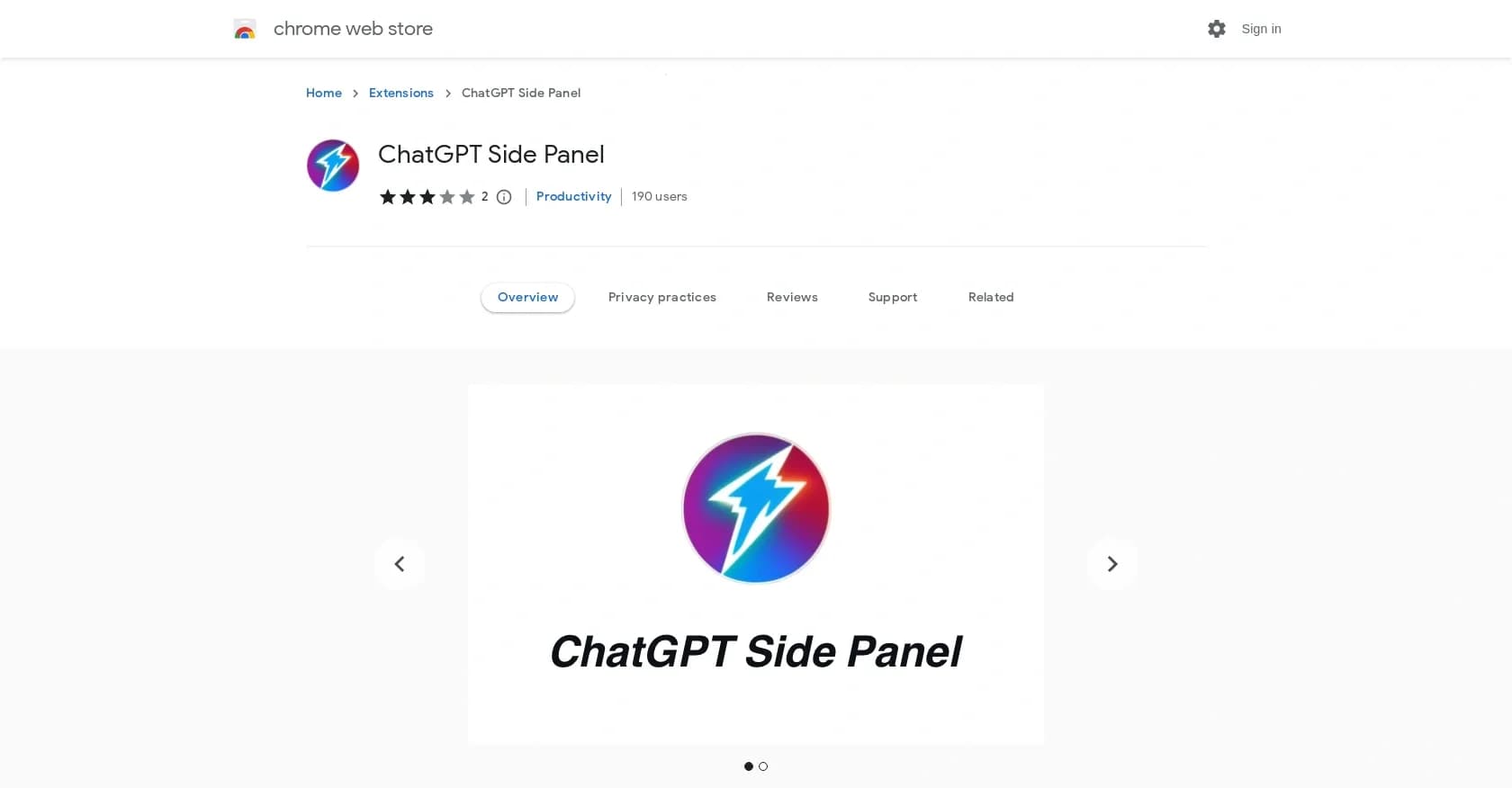 ChatGPT Side Panel homepage screenshot — Browsing with chat assistance.