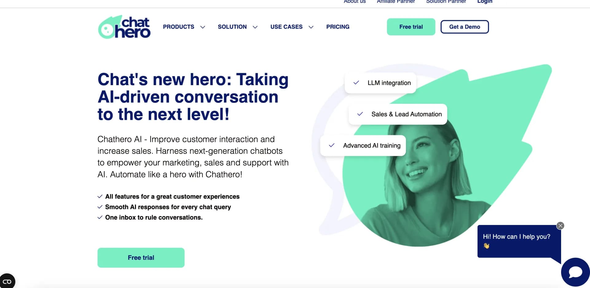 Chathero homepage screenshot — Elevate customer dialogues with AI-driven chatbots
