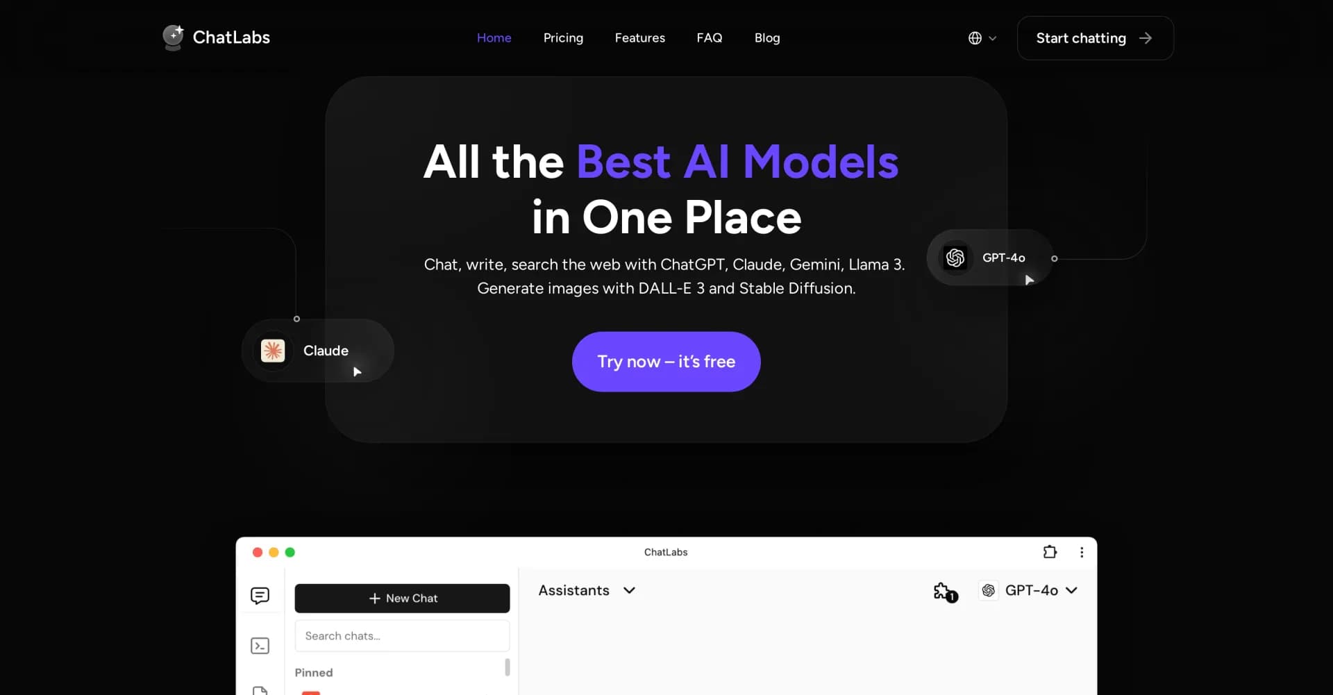 ChatLabs homepage screenshot — All the best AI models in one place