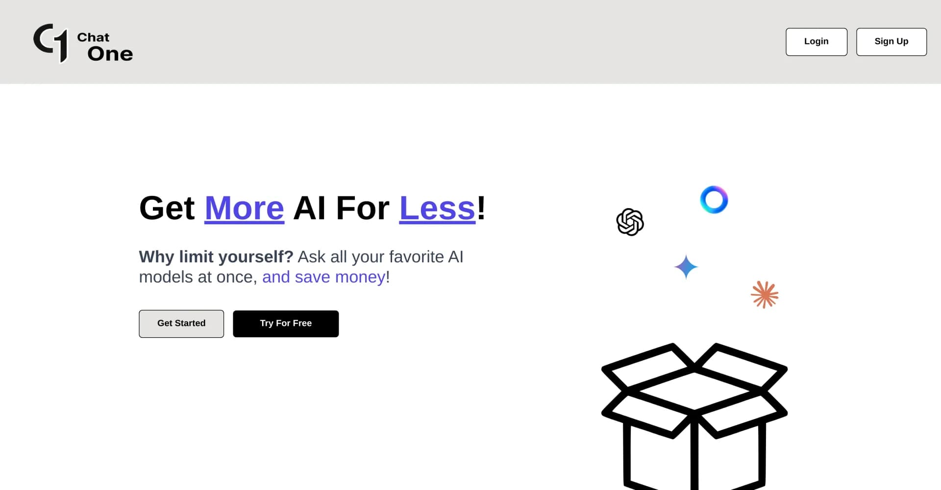 ChatOne homepage screenshot — Get answers from top AI models in one chat.