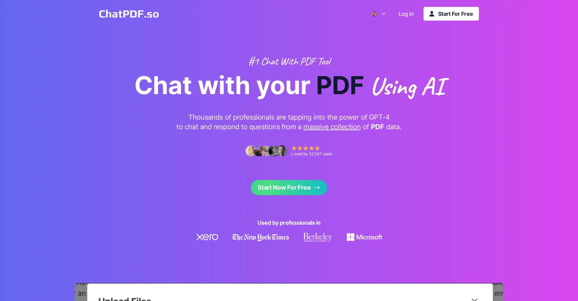 ChatPDF.so homepage screenshot — Chat with PDFs using AI