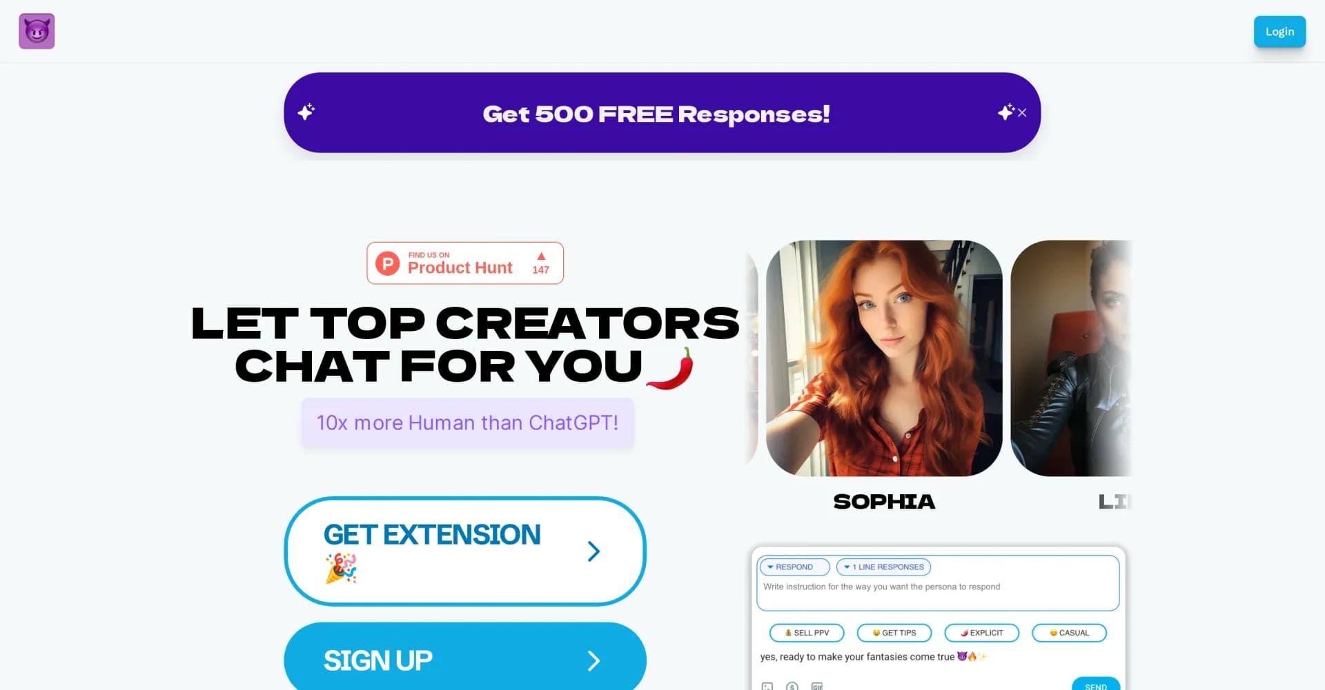 ChatPersonaAI homepage screenshot — Let AI chat like top OnlyFans creators for you