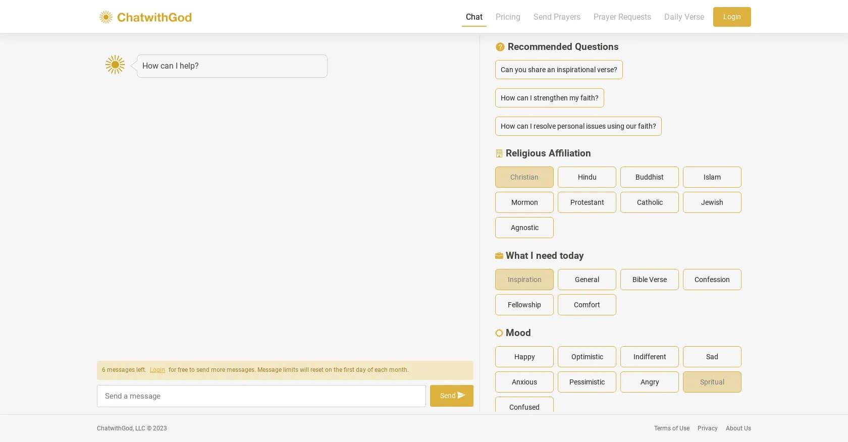 ChatwithGod homepage screenshot — Chat with God, strengthen your faith