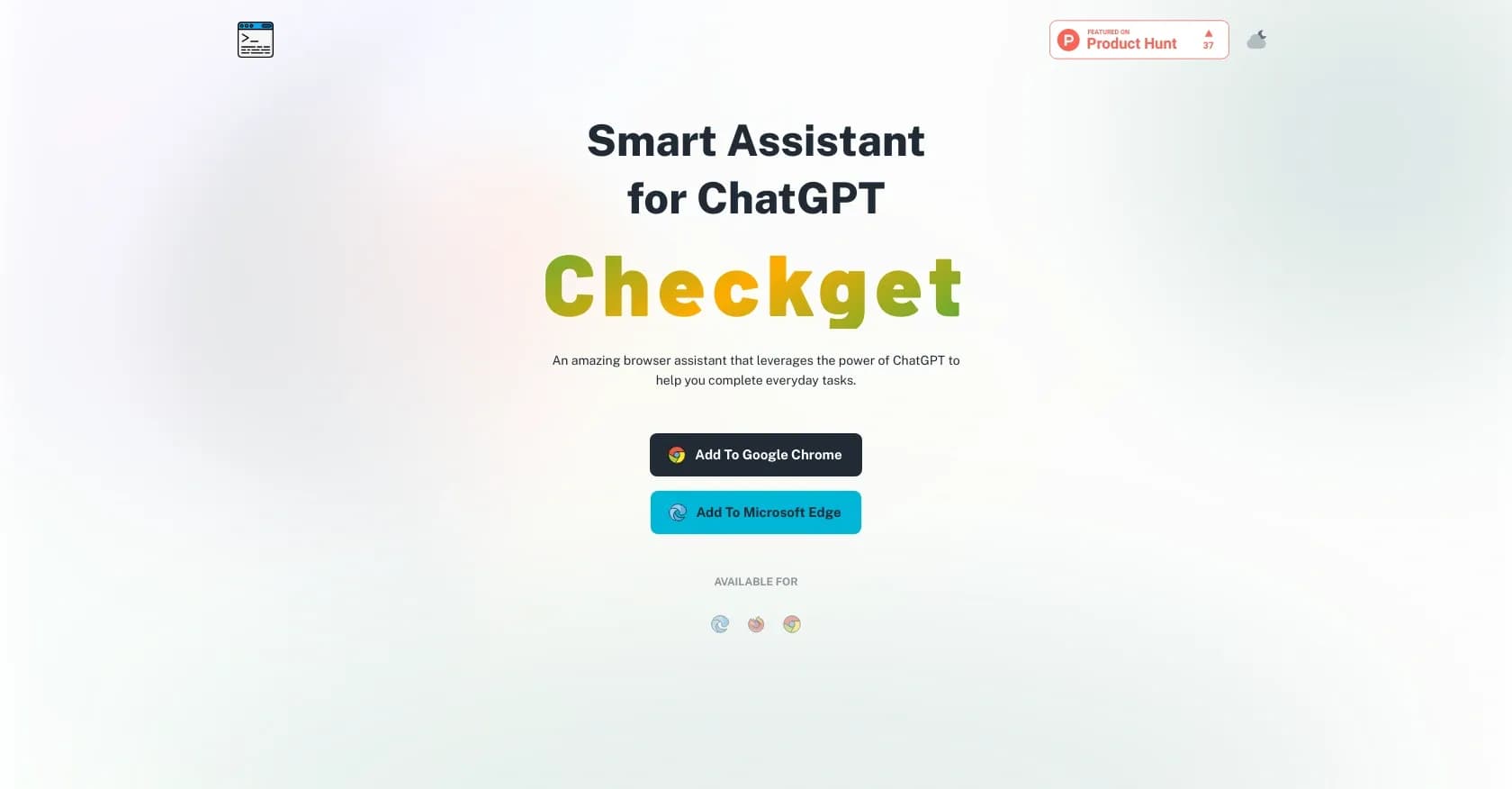 Checkget homepage screenshot — AI-powered browser assistant for everyday tasks