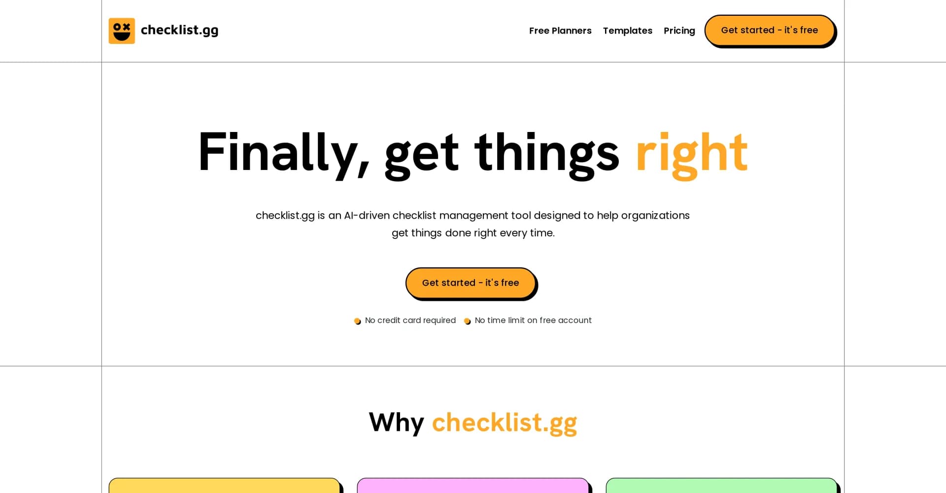 checklist.gg homepage screenshot — AI-driven checklists for flawless execution.