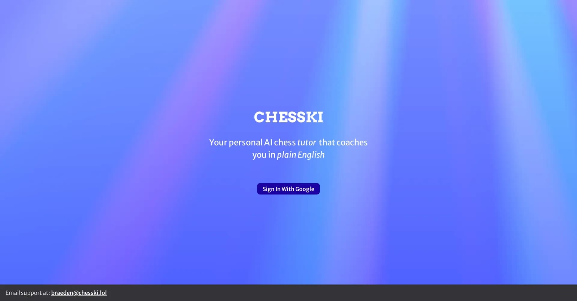 Chesski homepage screenshot — AI chess tutor in plain English
