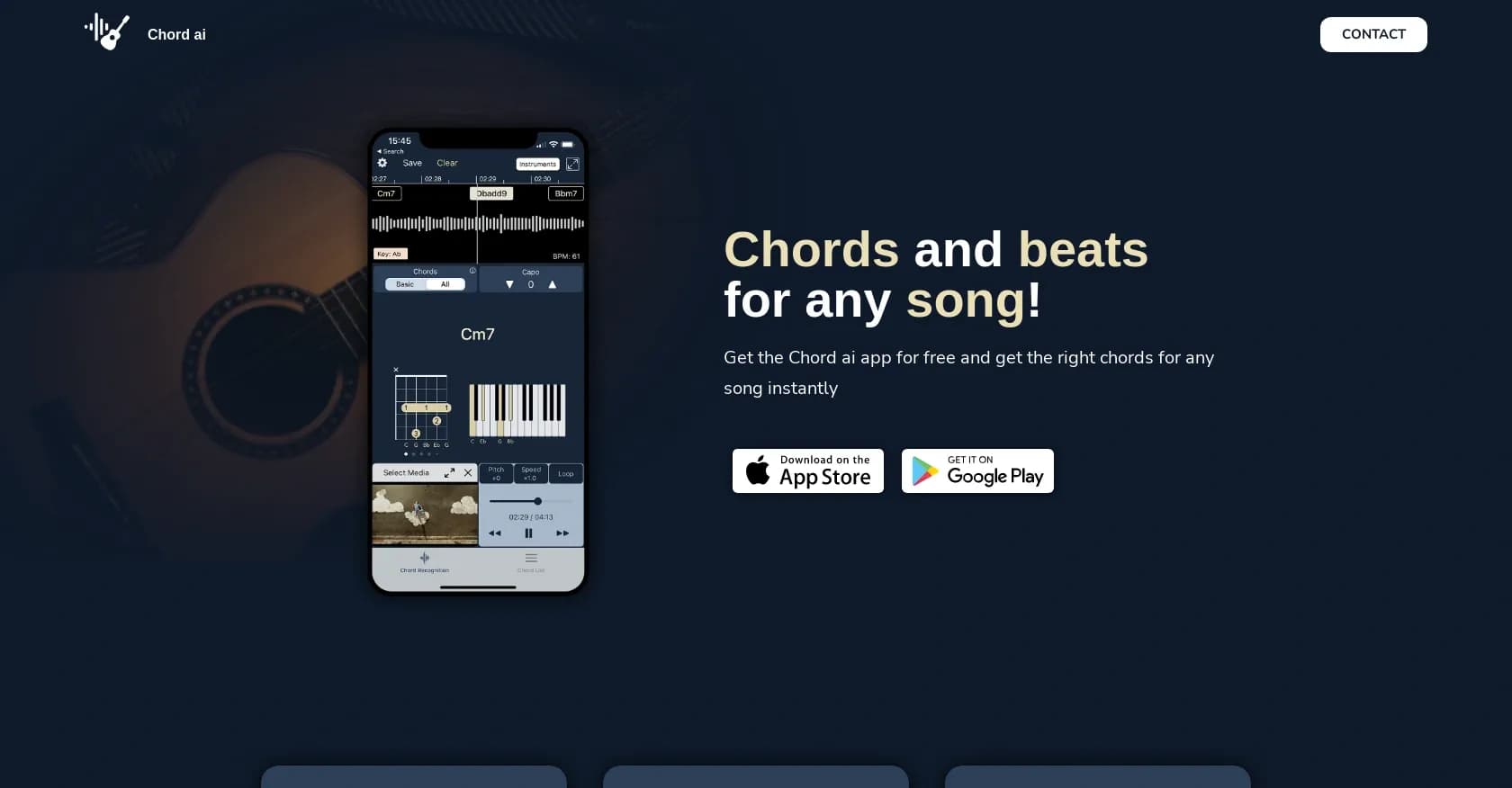 Chordai homepage screenshot — Get instant chords for any song.