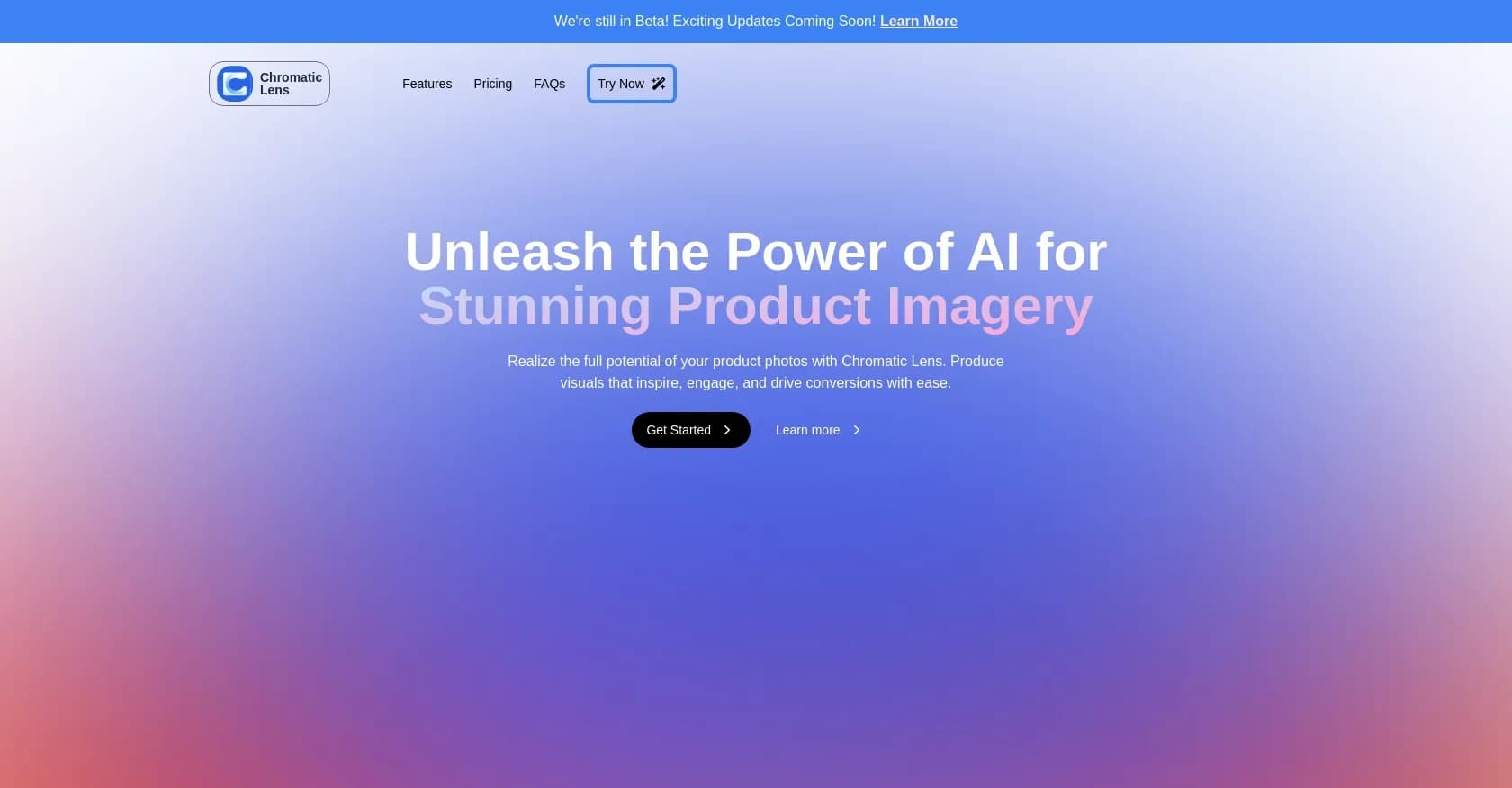Chromatic Lens homepage screenshot — AI-powered product imagery that drives sales