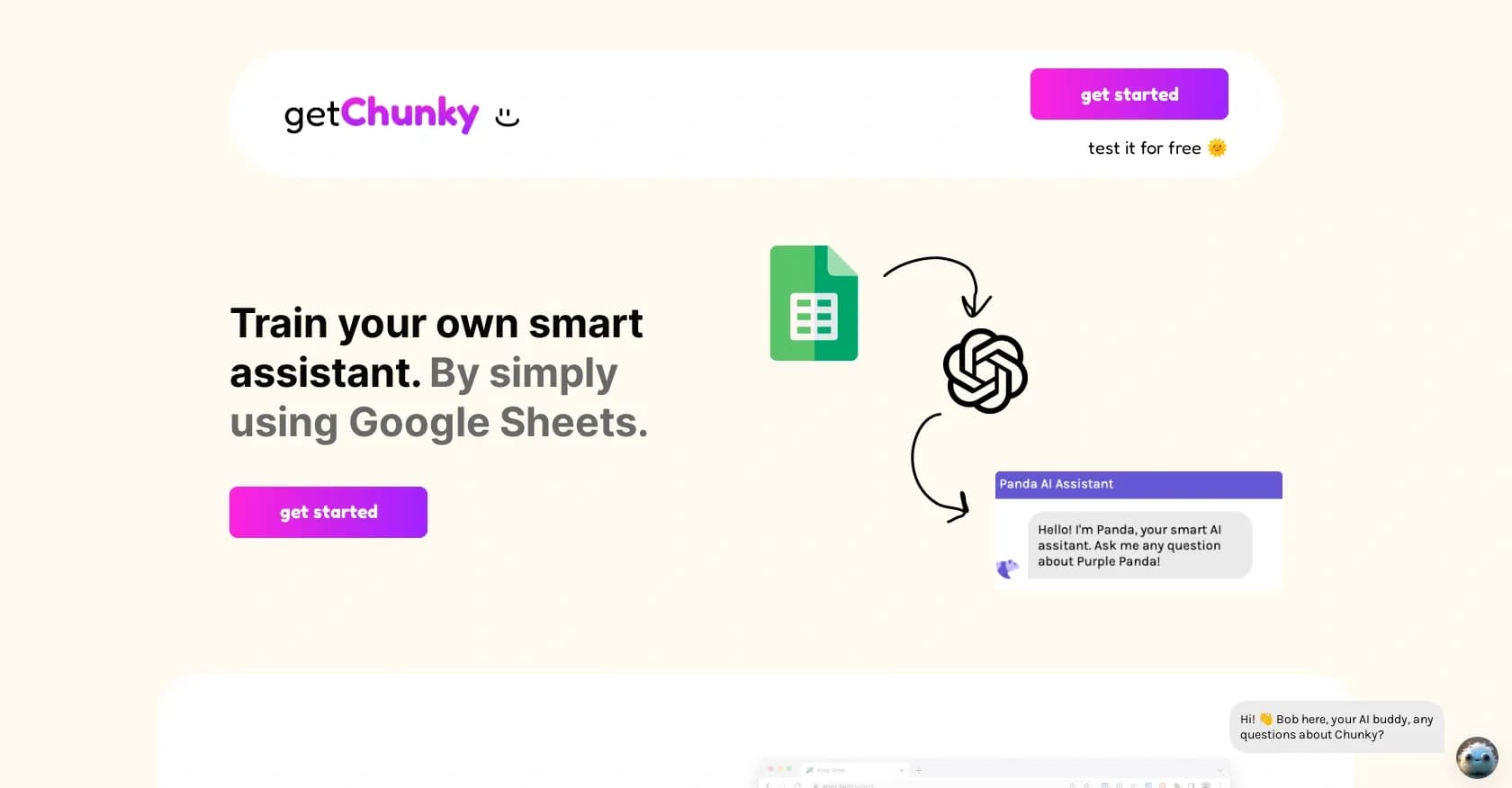Chunky homepage screenshot — Train your own smart assistant using Google Sheets