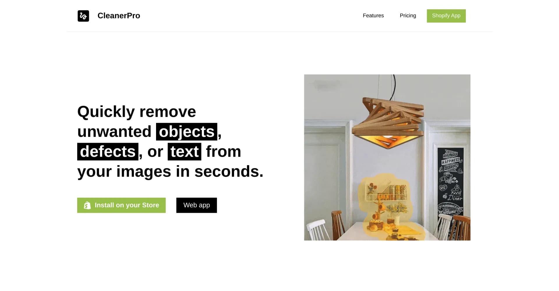 CleanerPro homepage screenshot — AI-powered image editor for effortless object removal