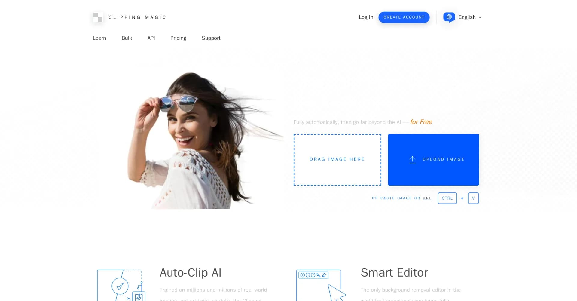Clipping Magic homepage screenshot — Remove image backgrounds automatically.