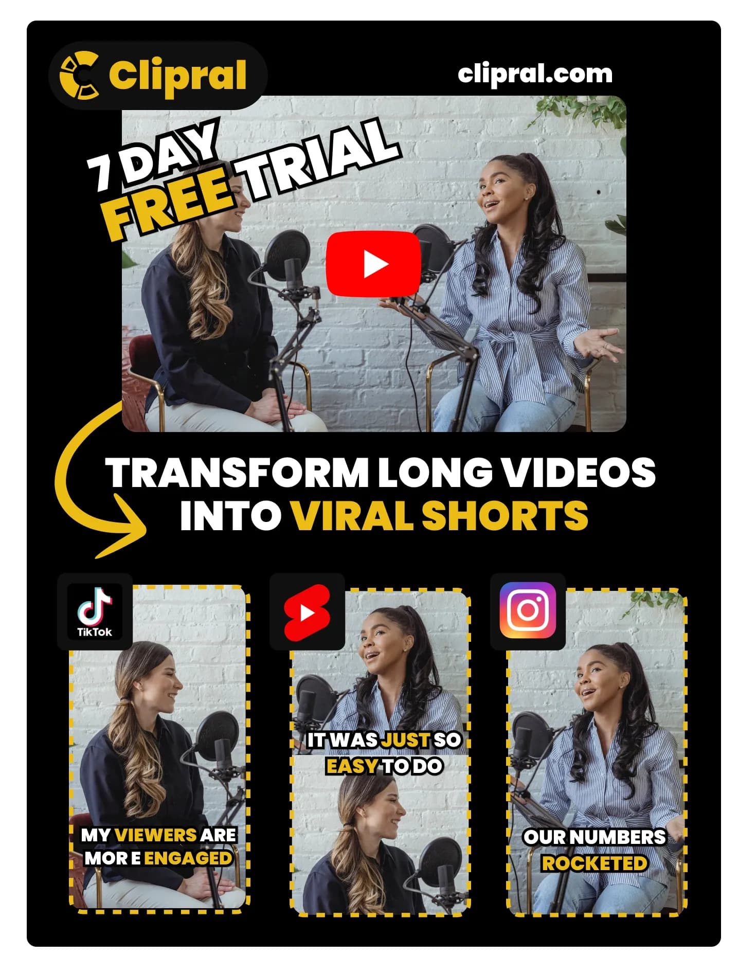 Clipral homepage screenshot — AI generated video assistant for viral clips.