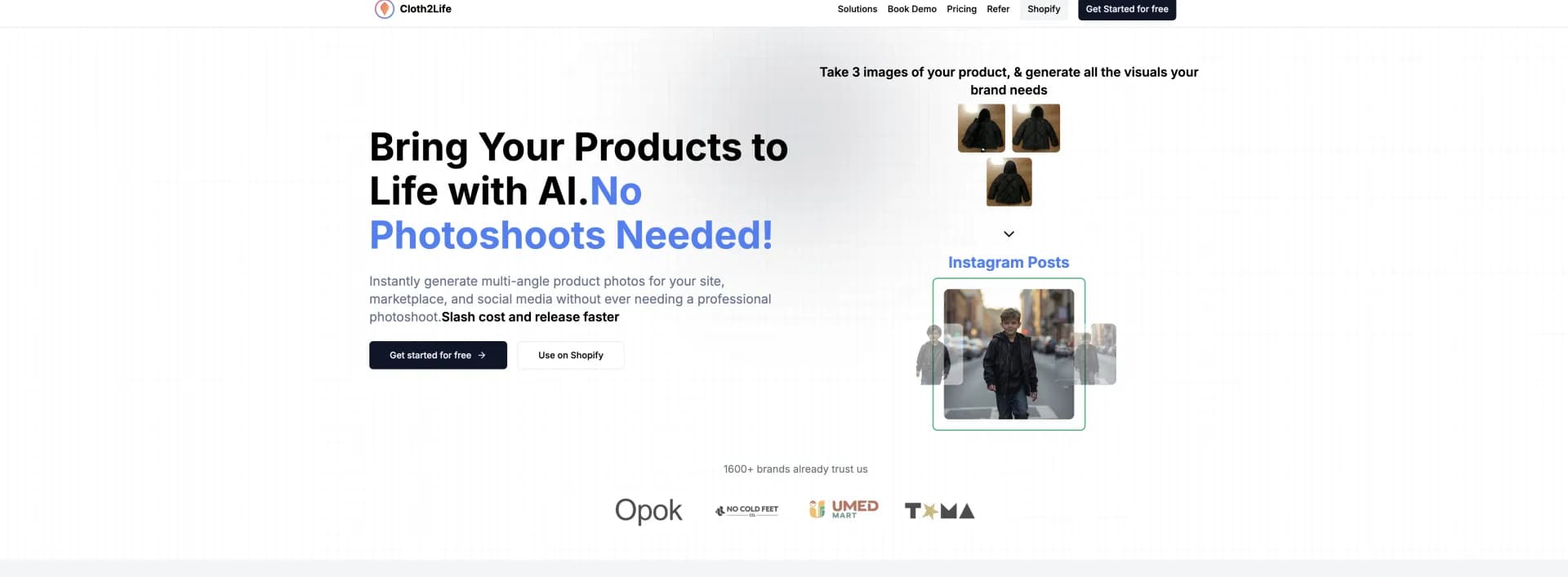 Cloth2Life homepage screenshot — AI fashion models for your e-commerce success