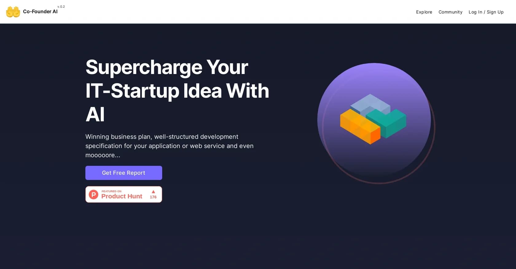 Co-Founder AI homepage screenshot — AI-powered startup guidance for your app idea