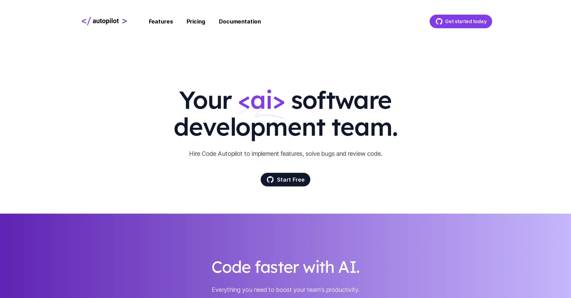 CodeAutopilot homepage screenshot — AI-powered software development automation.