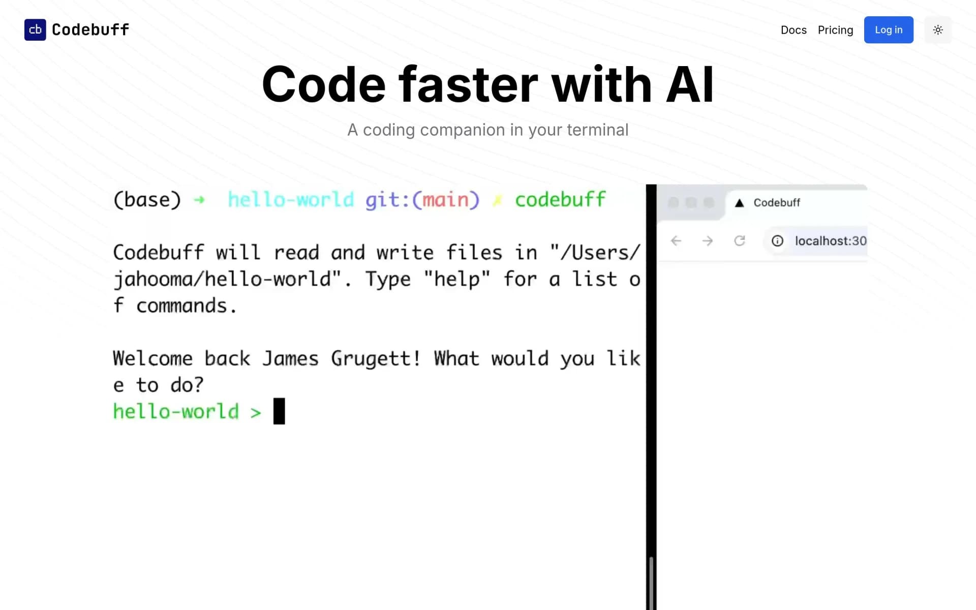 Codebuff homepage screenshot — Code faster with AI