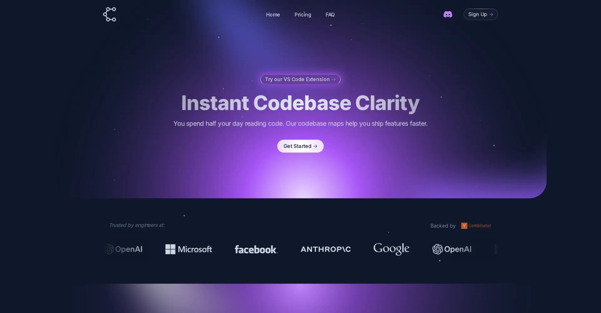 CodeViz homepage screenshot — Instant codebase clarity for faster feature shipping