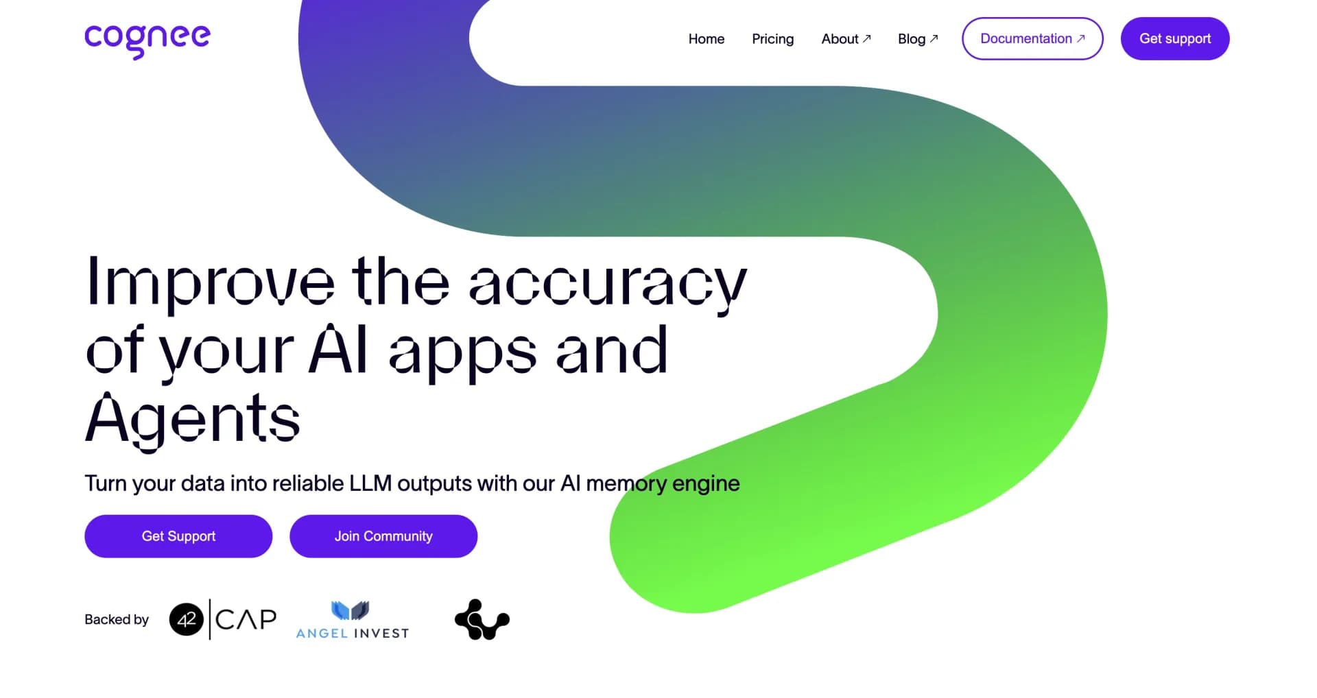Cognee homepage screenshot — Turn data into reliable LLM outputs