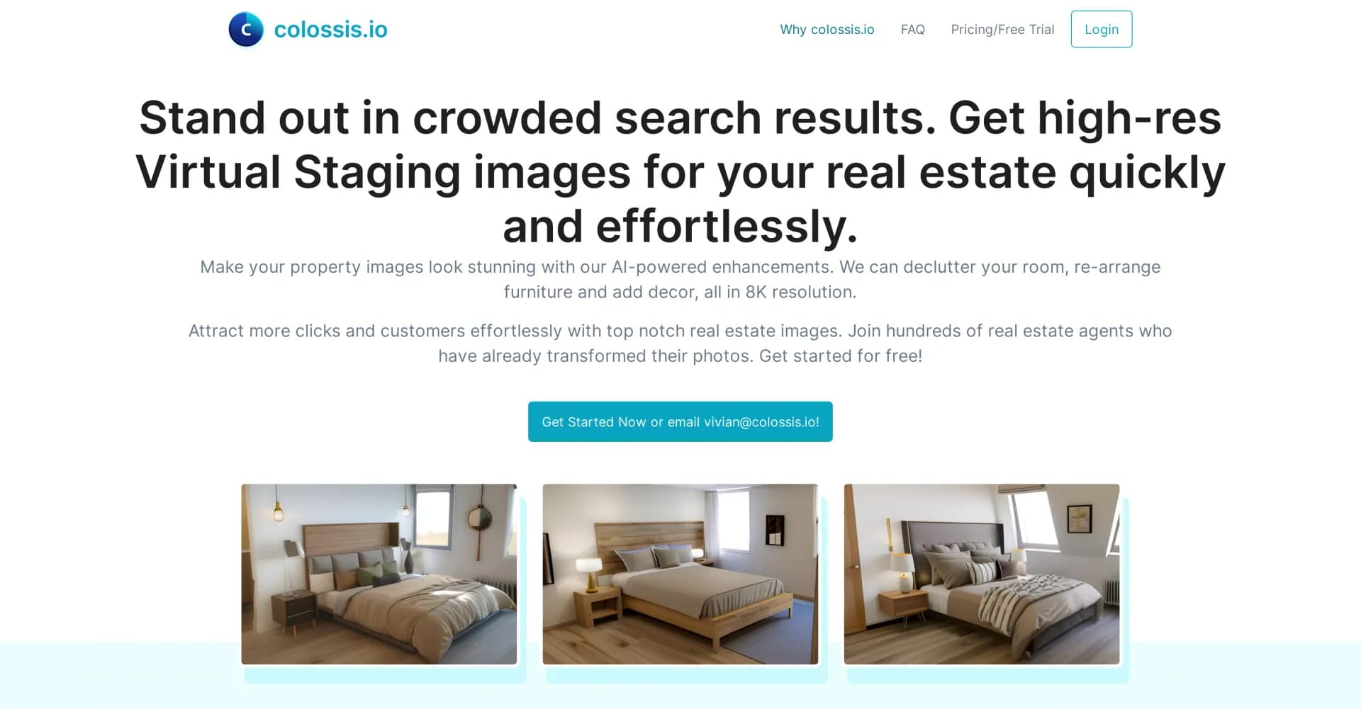 Colossis homepage screenshot — Transform real estate photos with AI-powered virtual staging
