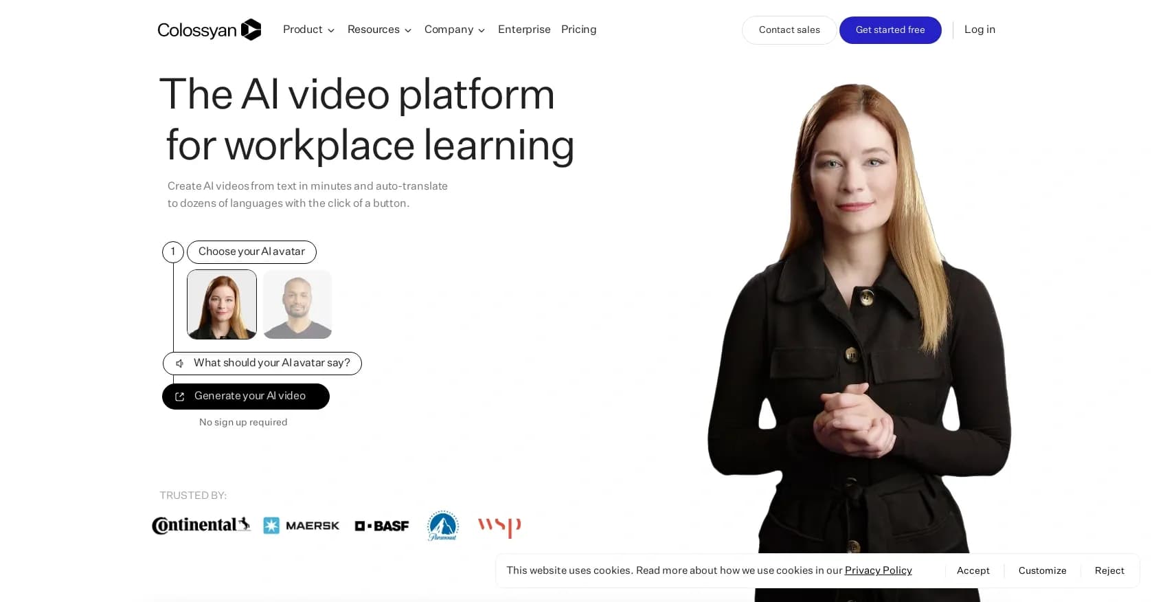Colossyan homepage screenshot — Create AI videos with real actors in minutes.