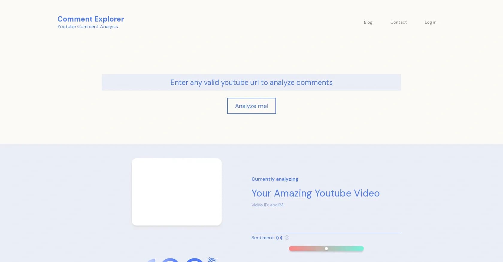 Comment Explorer homepage screenshot — Analyze YouTube comments for sentiment and insights