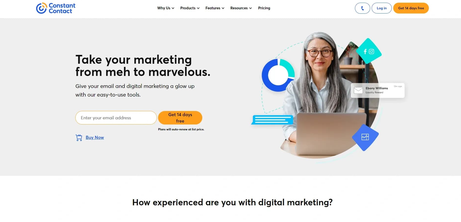 Constant Contact homepage screenshot — Create effective email and online marketing campaigns
