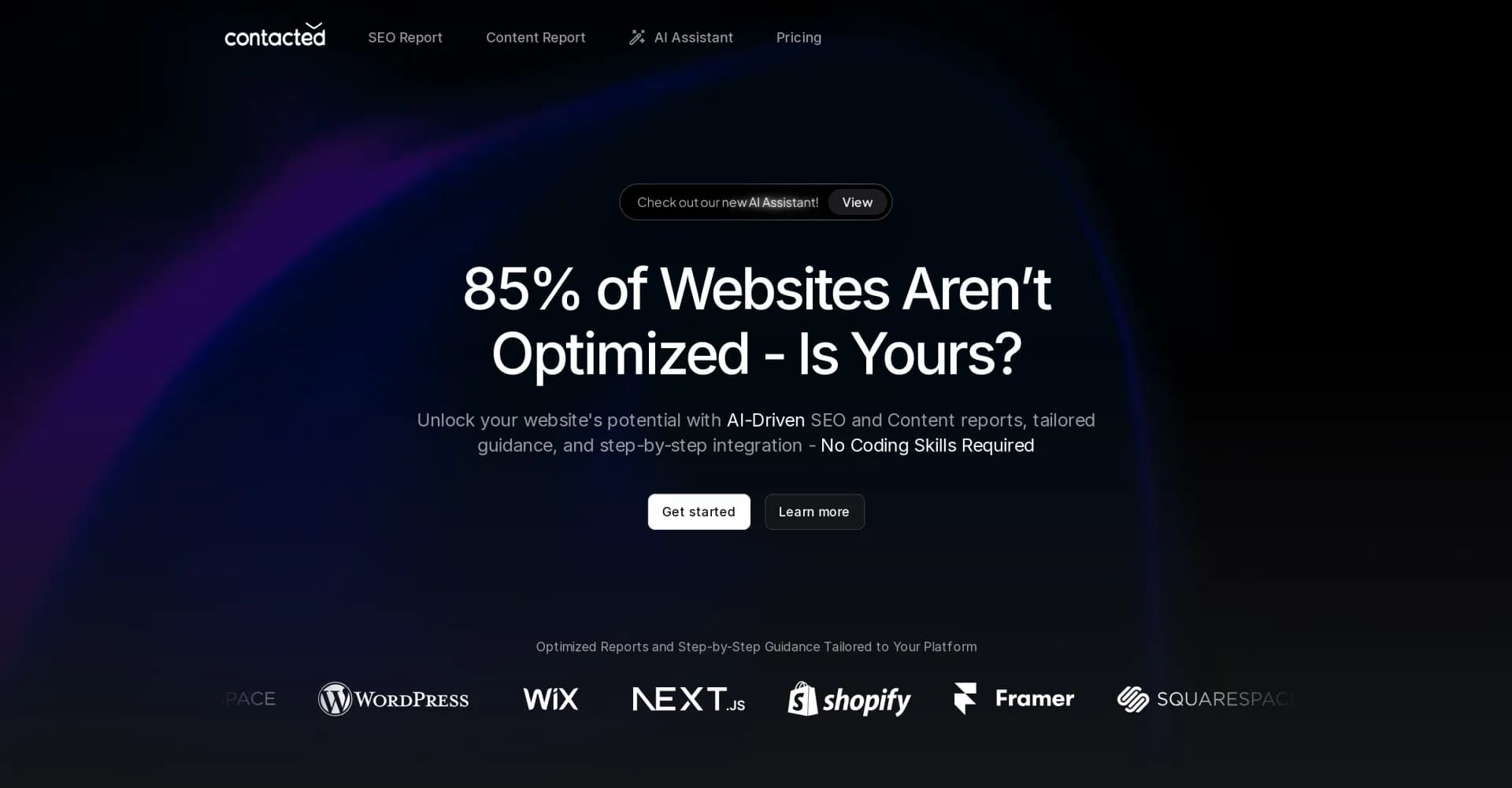 Contacted.io homepage screenshot — Unlock your website's potential with AI-driven optimization