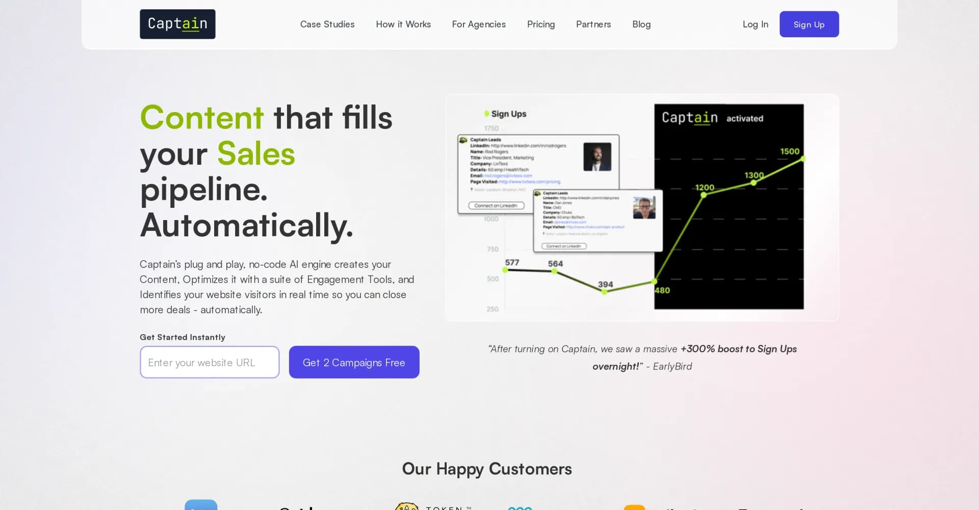 Content Captain homepage screenshot — Automate Your Content Strategy and Lead Generation