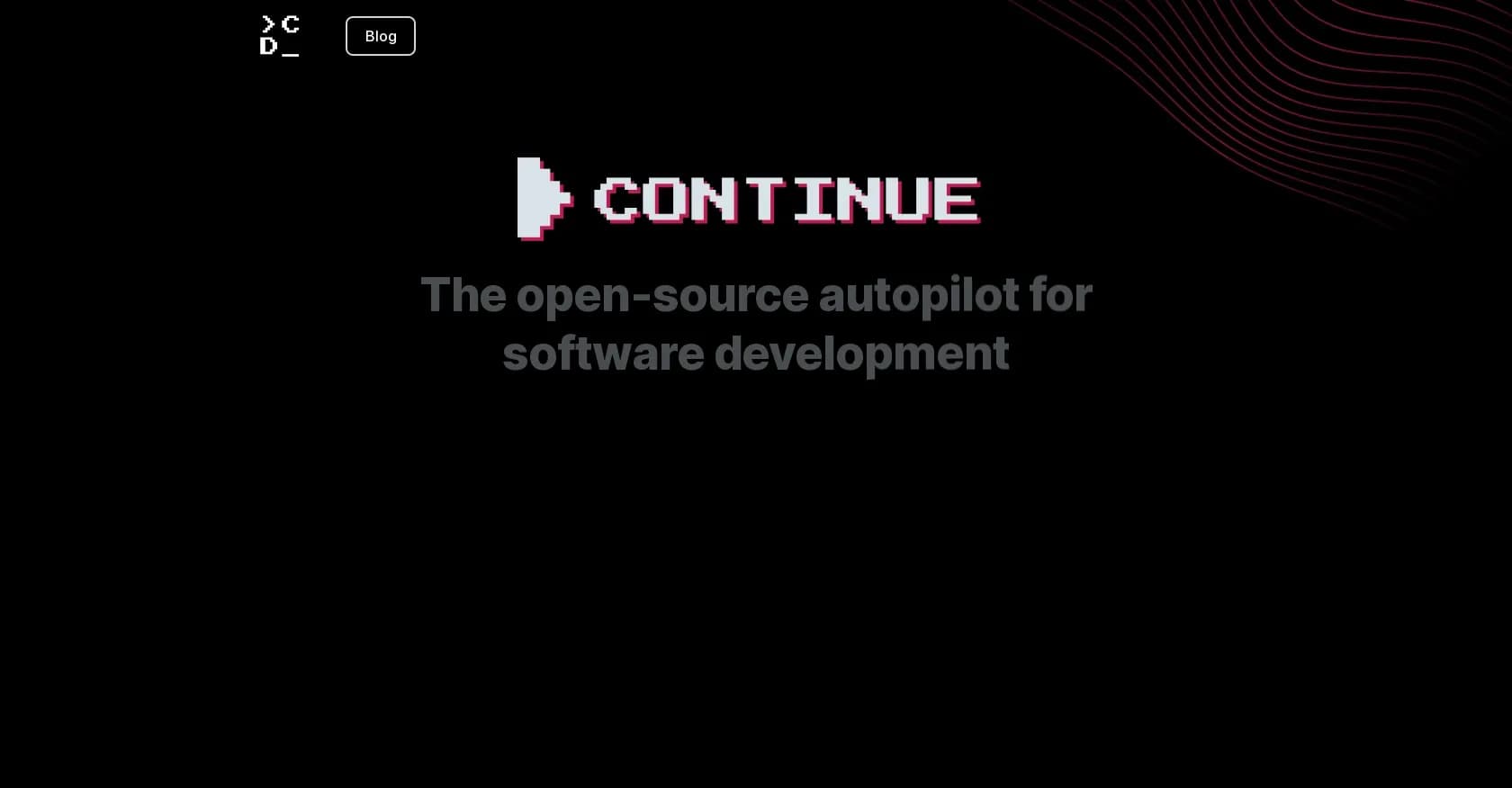Continue.dev homepage screenshot — Open-source autopilot for software development