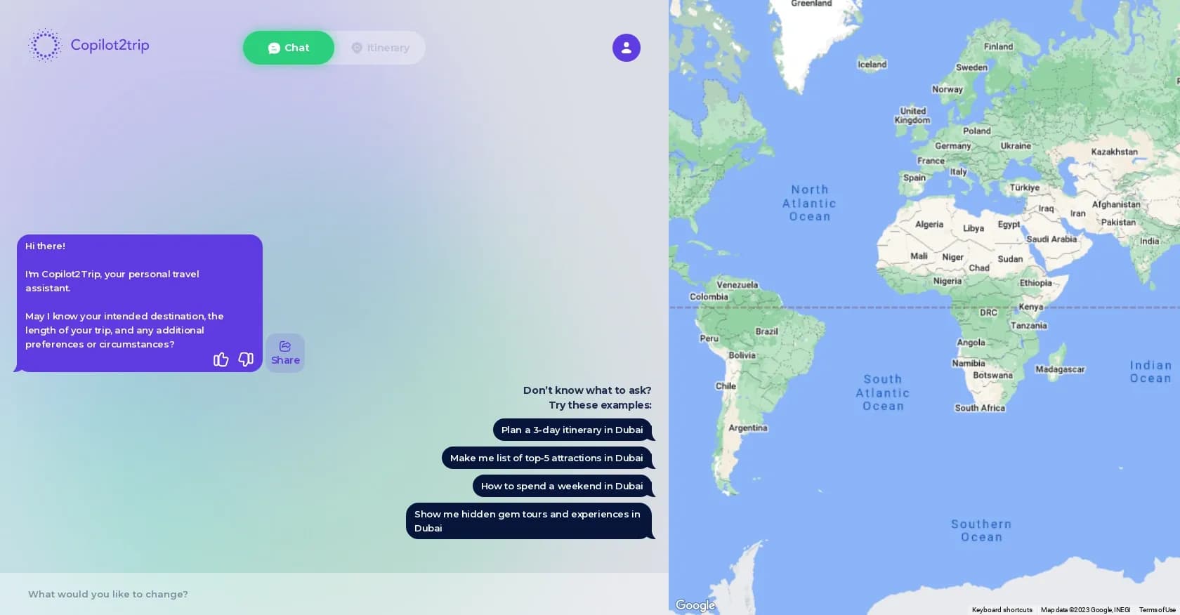 Copilot2trip homepage screenshot — Streamlined trip planning and re-planning assistant.