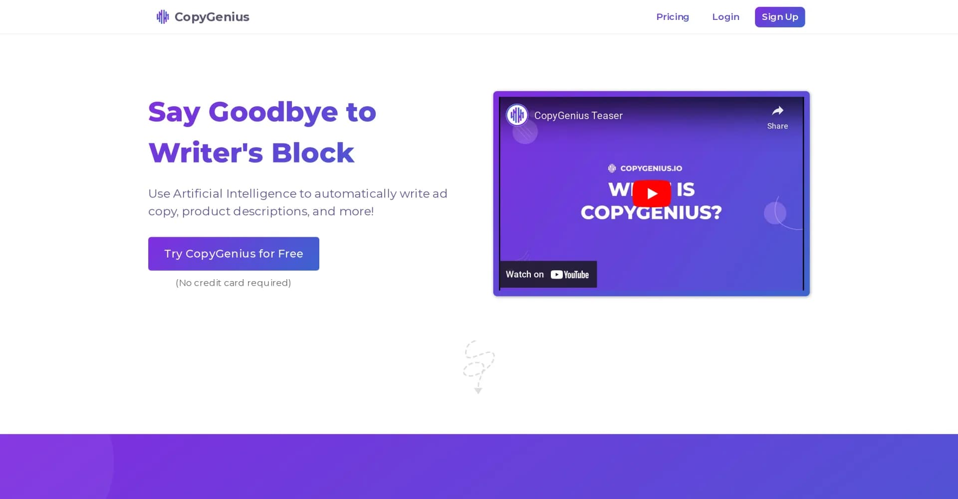 Copygenius homepage screenshot — AI-powered copywriting for e-commerce success.