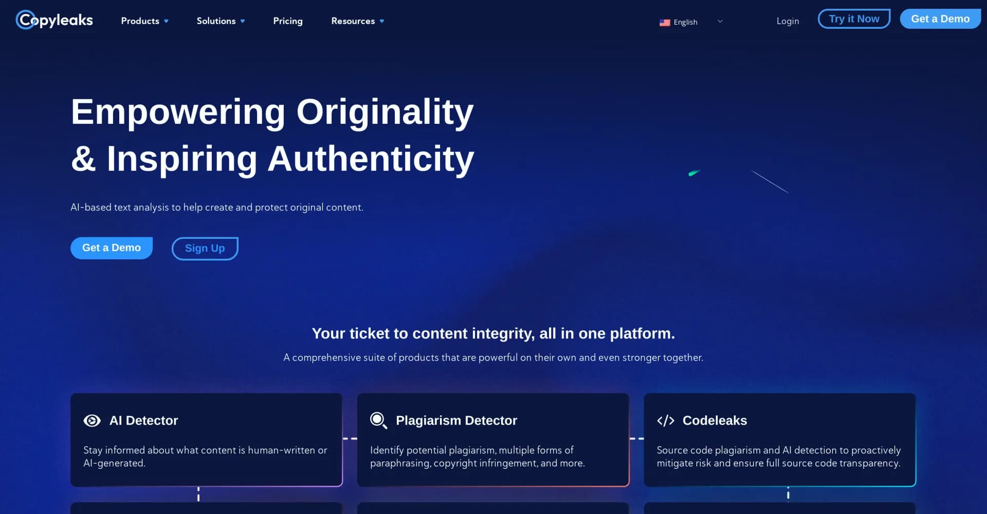 Copyleaks homepage screenshot — Detect plagiarism and AI-generated content instantly