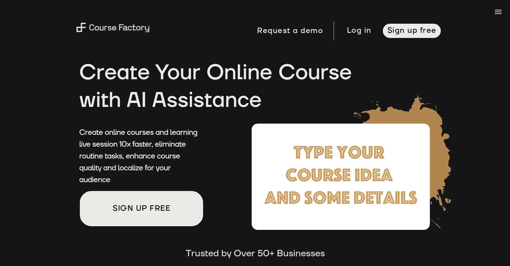 CourseFactory homepage screenshot — Online course creation assistance.