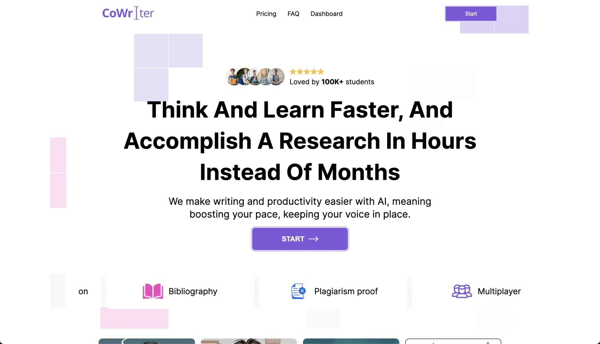 CoWriter AIv2.0.1 homepage screenshot — AI-powered writing assistant for smarter, faster content