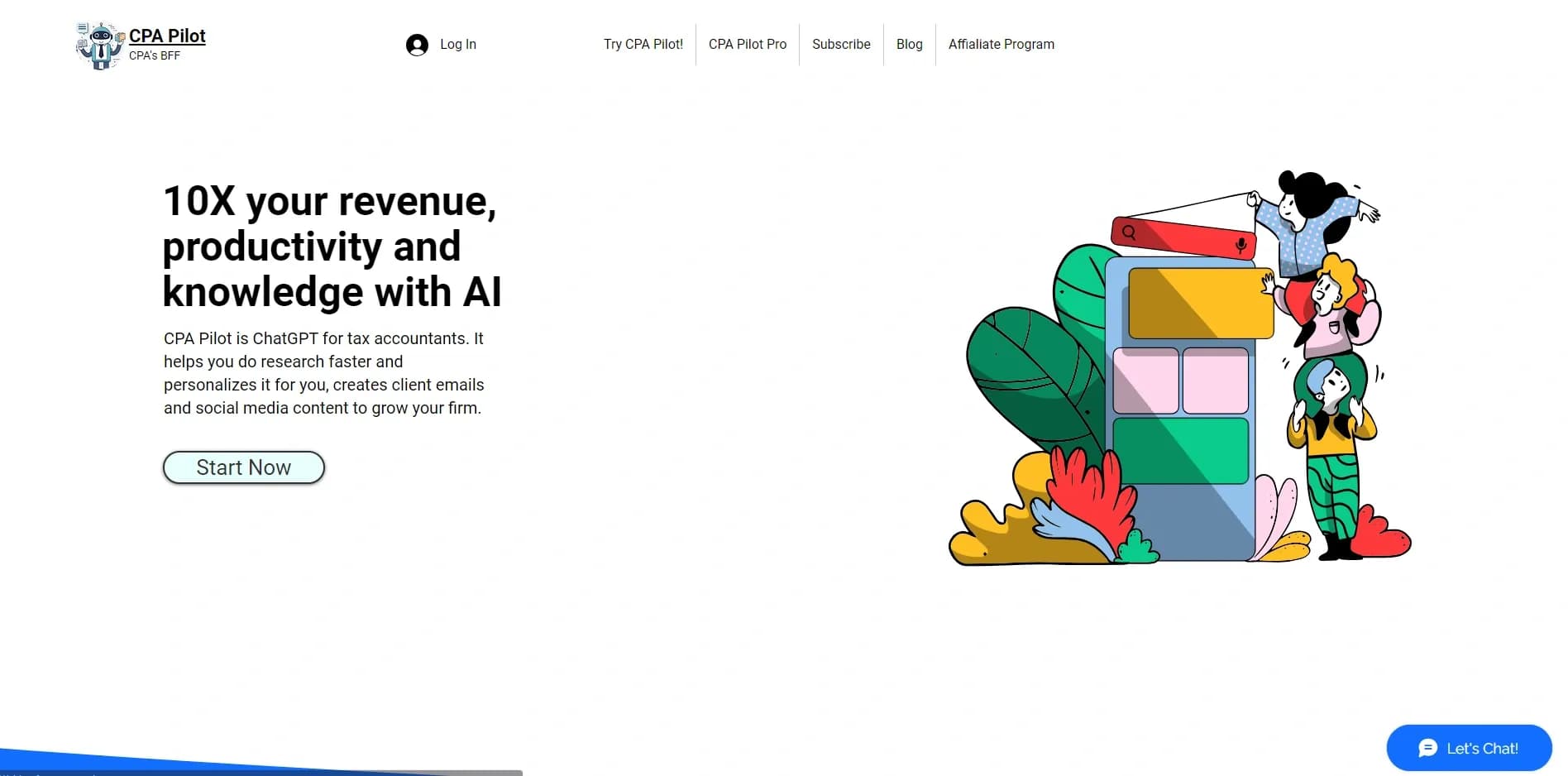 CPA Pilot homepage screenshot — AI-powered tax accounting assistant for CPAs