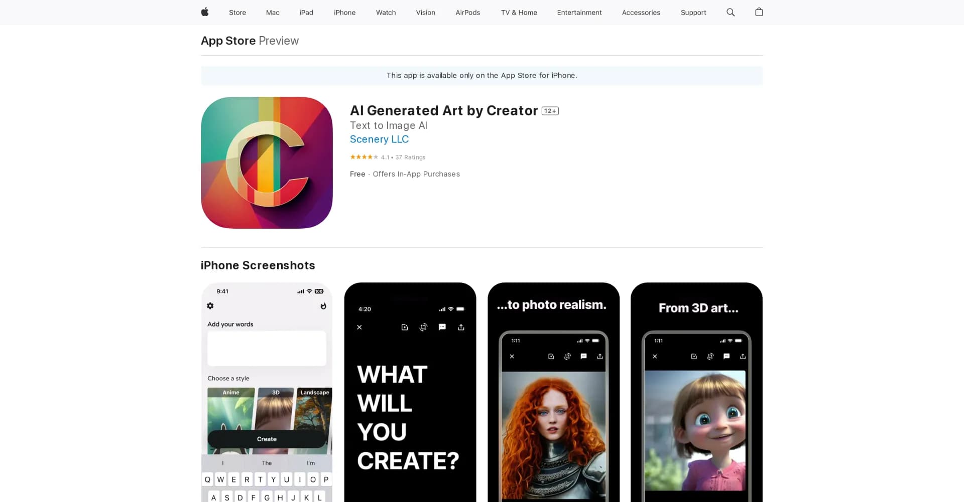 AI Generated Art by Creator homepage screenshot — Experience art like never before, AI Generated Art by Creato